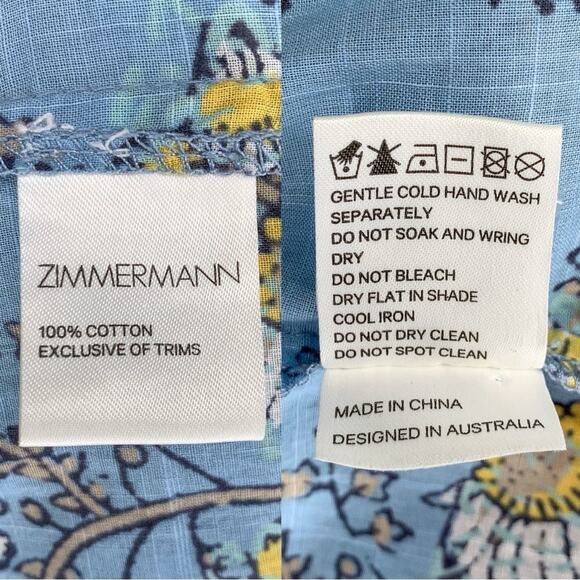 Zimmermann Caravan Tiered Sun Dress Splice Blue Floral Ruffle Pom Pom Trim Mini - Picture 13 of 13